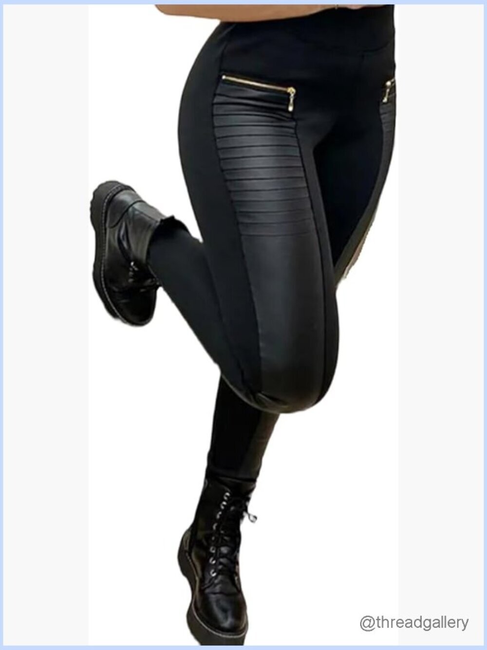 Faux Leather Leggings High Waisted Tummy Control Motorcycle with Pockets
